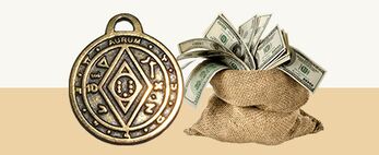 Amuleto de monedas por dinero y suerte. 